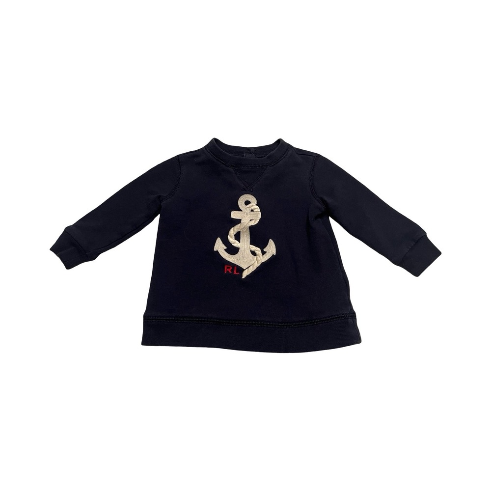Ralph Lauren Kids Navy Blue Anchor Embroidered Fleece Sweatshirt 9M Pullover